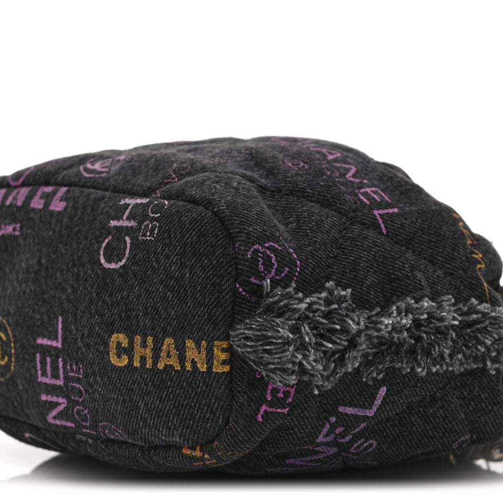 Denim Quilted Mood Small Bucket With Chain Black Multicolor