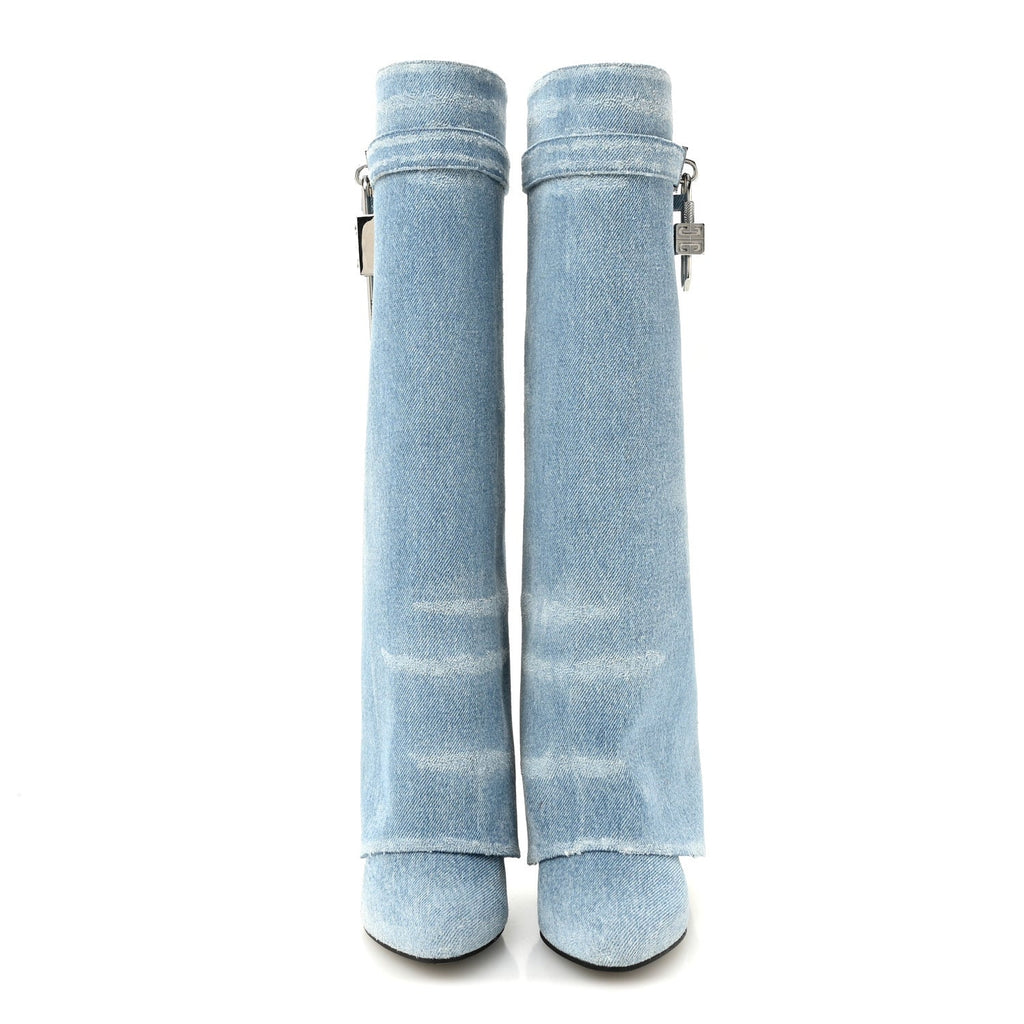 Washed Denim Shark Lock Pant Boots 37 Blue