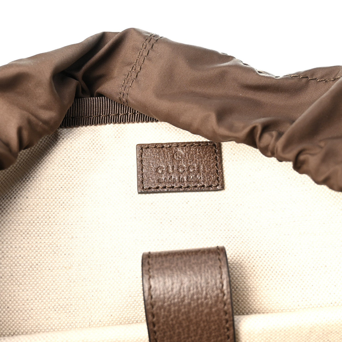 GG Supreme Monogram Medium Ophidia Double Buckle Backpack Brown