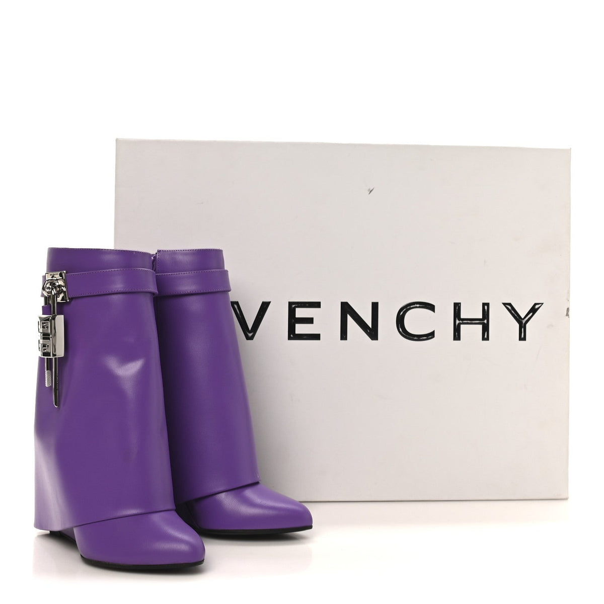 Calfskin Shark Lock Ankle Boots 35 Ultraviolet