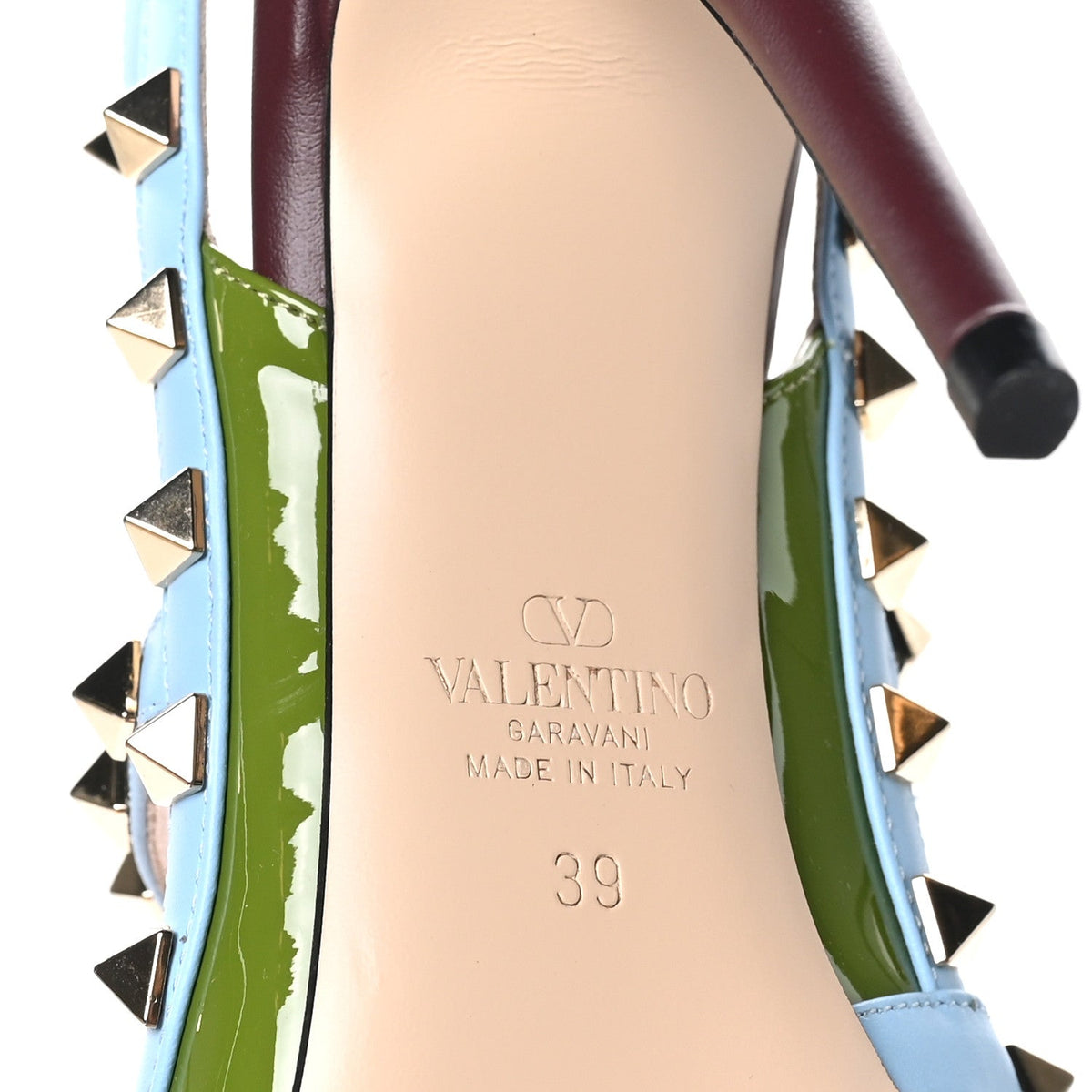 Patent Nappa Rockstud Ankle Strap 100mm Pumps 39 Chartreuse Multicolor