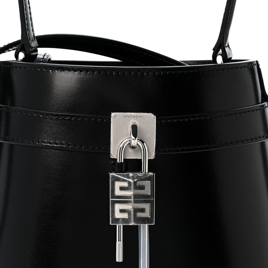 Box Calfskin Shark Lock Bucket Bag Black