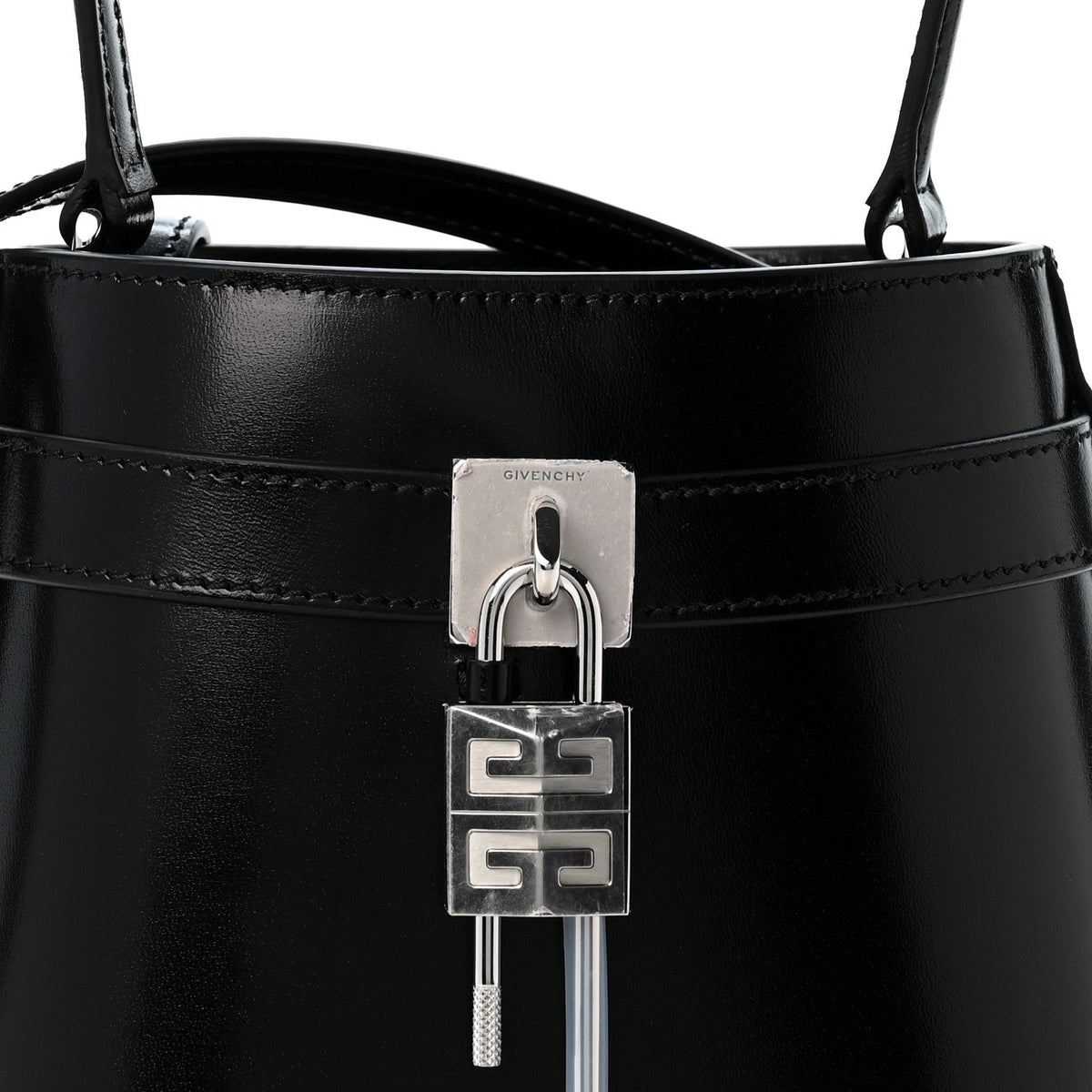 Box Calfskin Shark Lock Bucket Bag Black