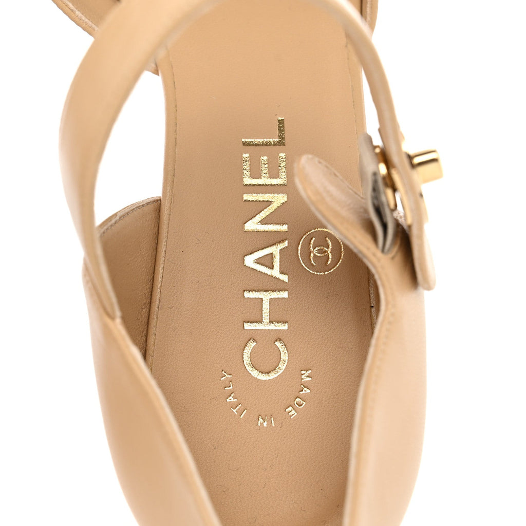 Lambskin Patent Cap Toe Mary Jane Wedge Pumps 37.5 Beige Black