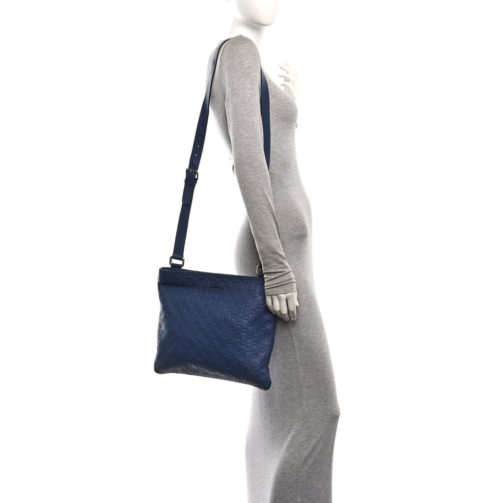 Guccissima Medium Flat Messenger Bag Navy