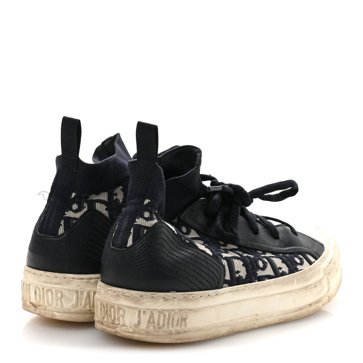 Technical Knit Calfskin Oblique Womens Walk'n Dior Mid Top Sneakers 35 Deep Blue