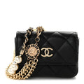 Lambskin Quilted Pearl Chain Belt Bag Black