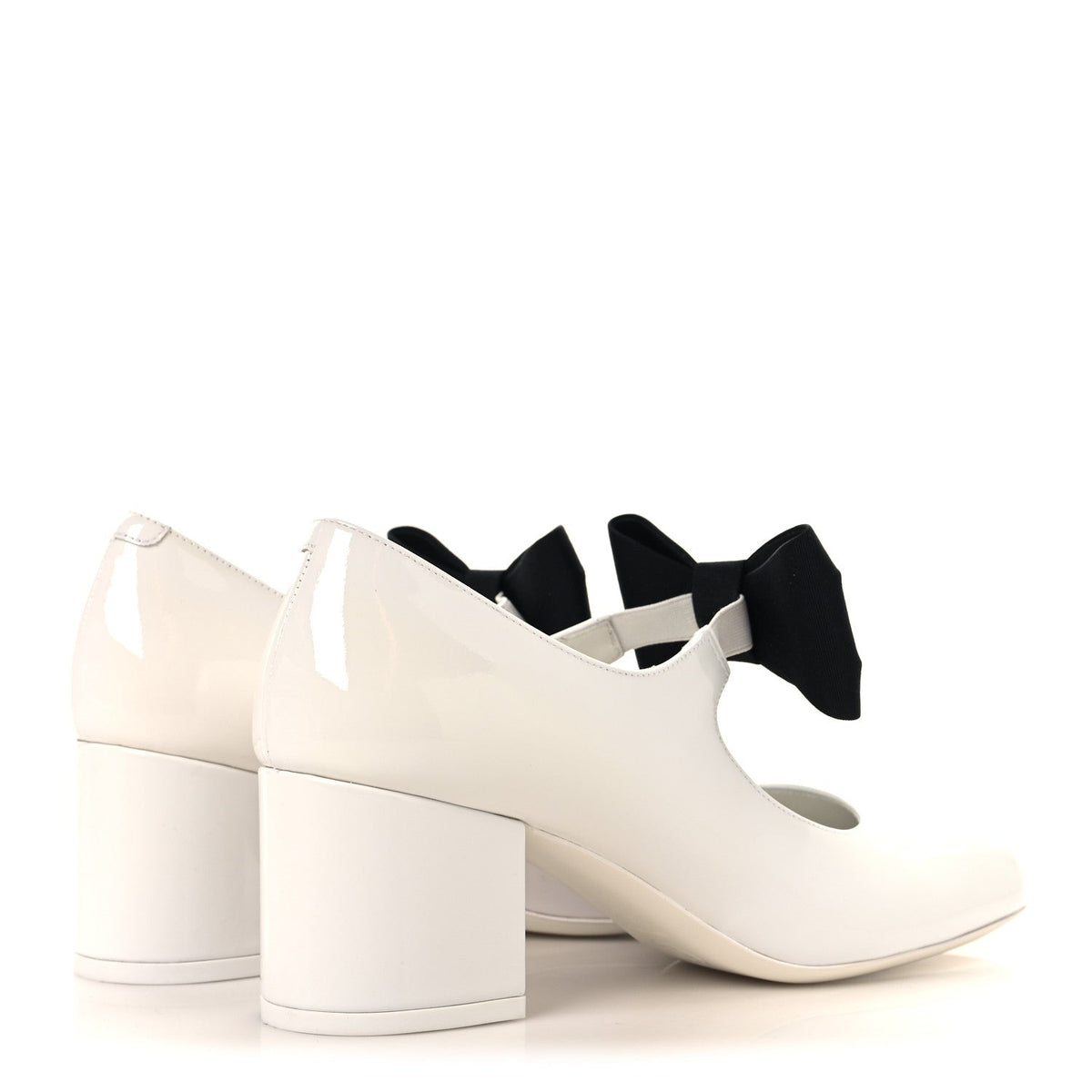 Patent Calfskin Grosgrain Bow Mary Jane Pumps 38.5 White Black