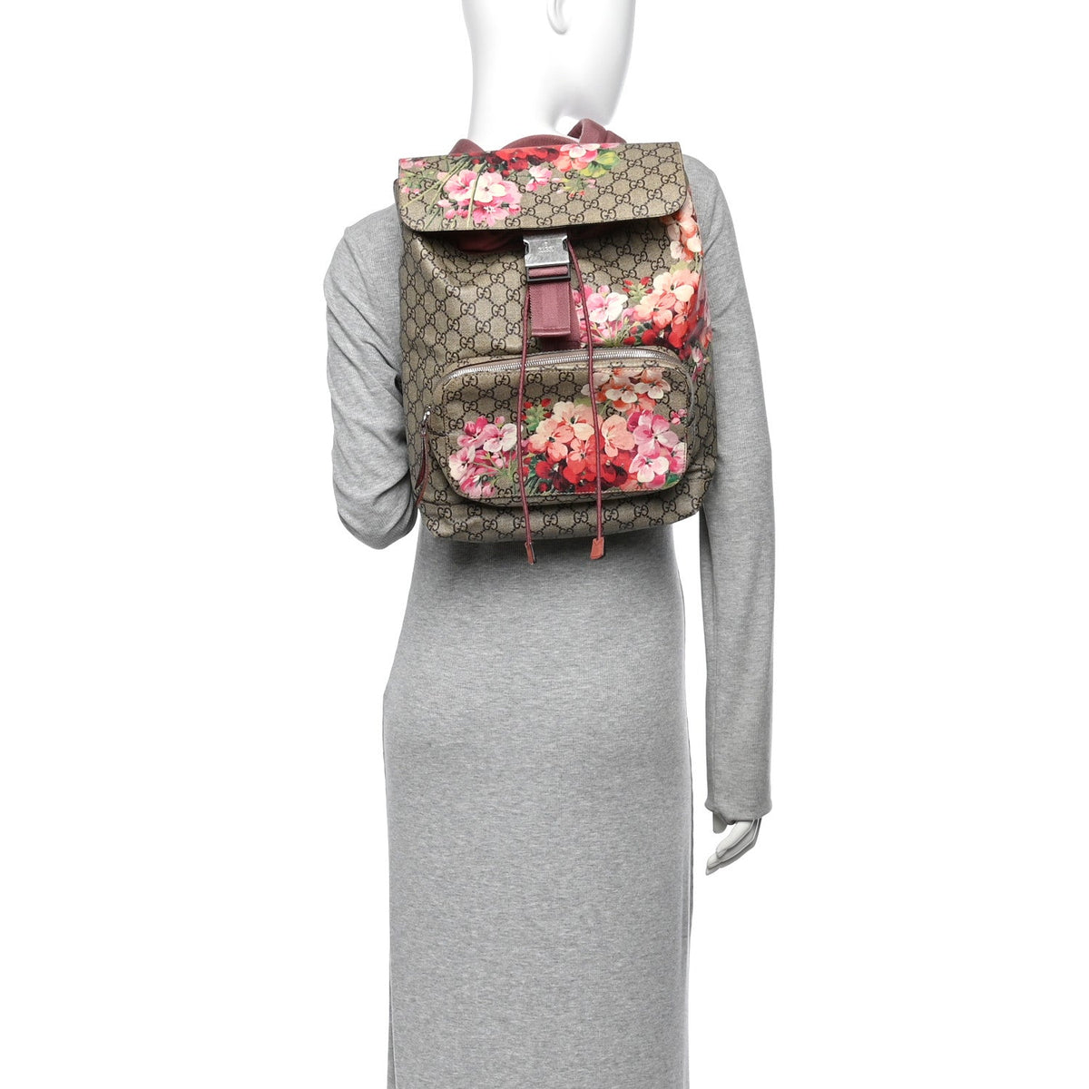 GG Supreme Monogram Blooms Medium Single Buckle Backpack Beige Multicolor Dry Rose