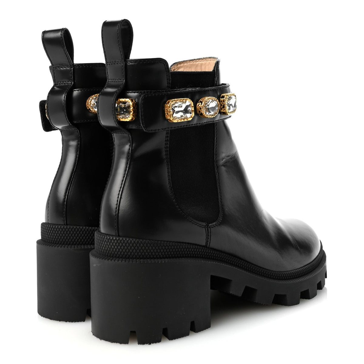 Calfskin Crystal GG Trip Chelsea Ankle Boots 36.5 Black