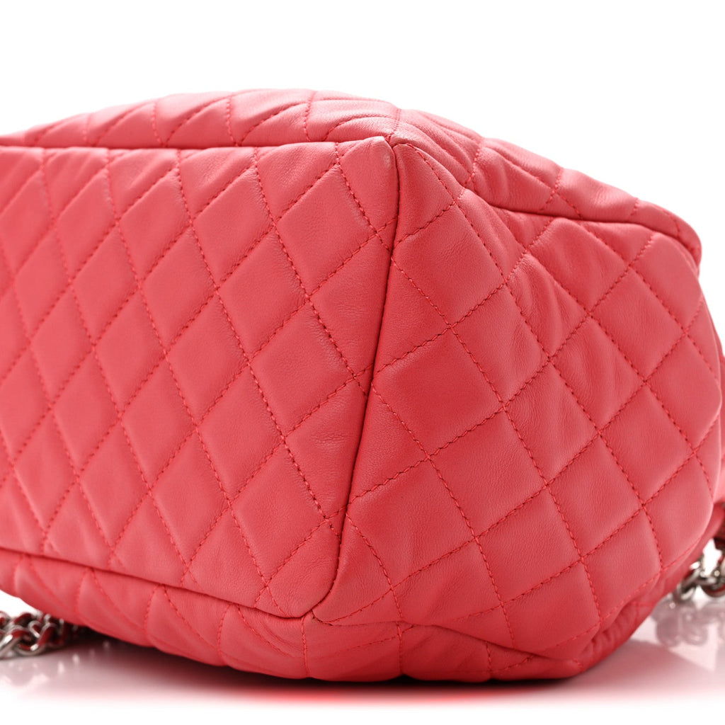 Lambskin Quilted Small CC Chain Drawstring Bucket Bag Pink