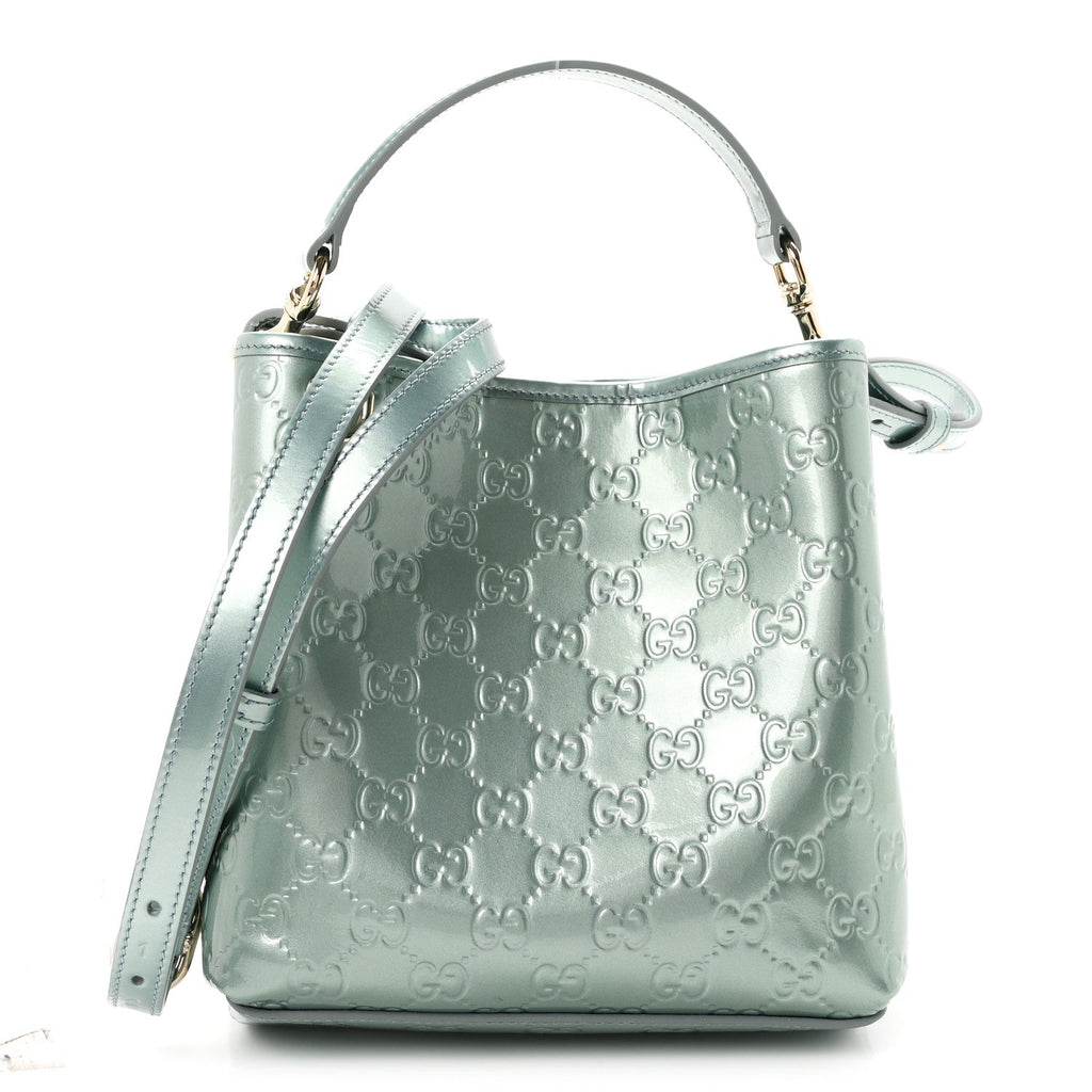 Patent GG Emblem Small Bucket Bag Light Blue