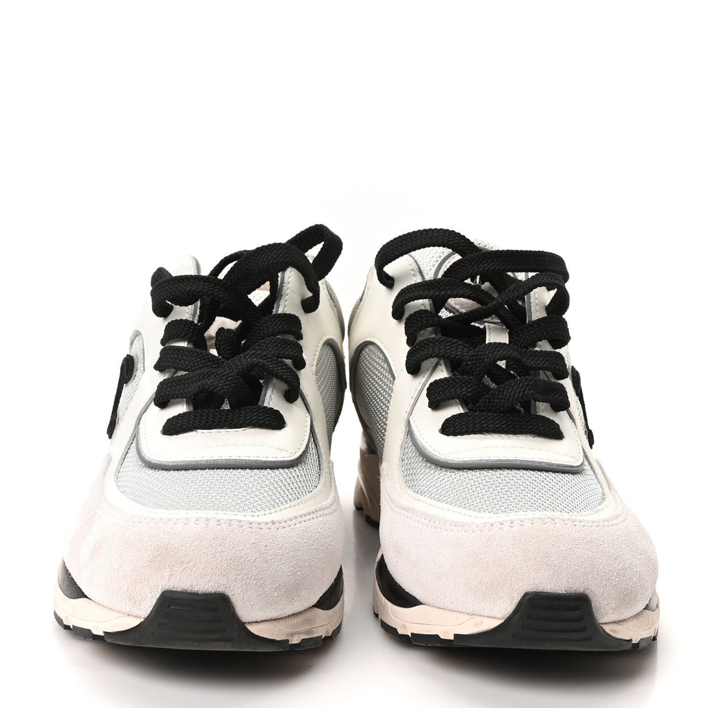 Mesh Suede Calfskin Grained Calfskin Womens CC Sneakers 37 White Silver Light Grey