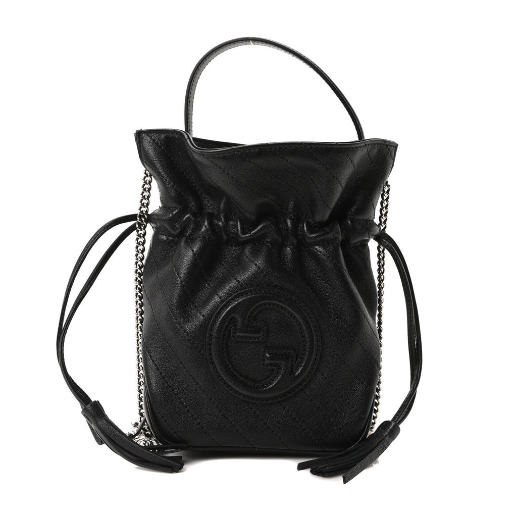 Sakai Be Green Calfskin Diagonal Stitched Mini Blondie Bucket Bag Black