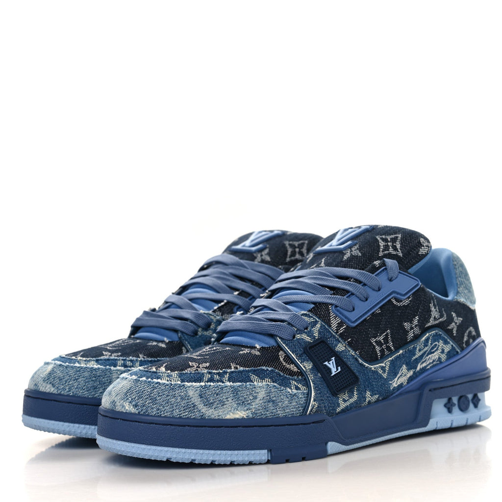 Monogram Denim Mens LV Trainer Sneakers 9.5 Blue