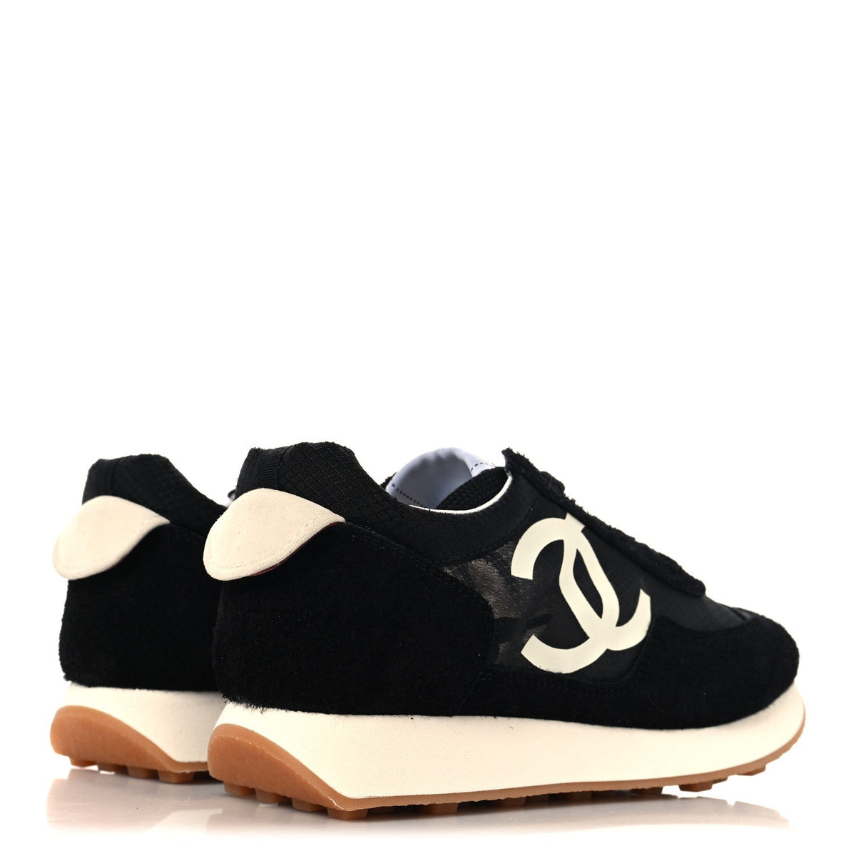 Mesh Suede Calfskin Womens Logo Sneakers 37 Black White