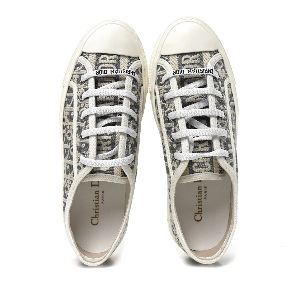 Oblique Chambray Raffia Effect Walk'N'Dior Low Top Sneakers 37 Blue Light Biscuit