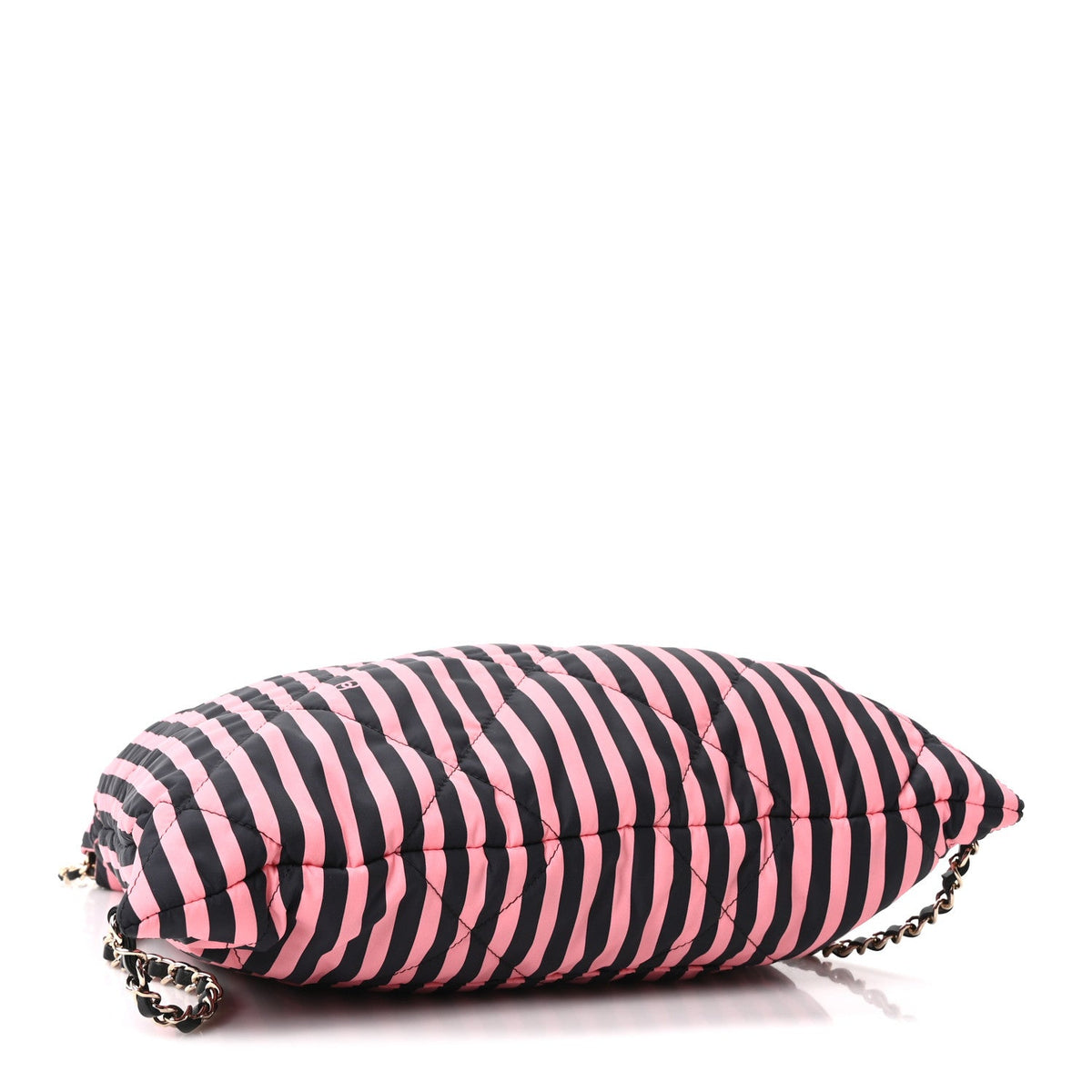 Nylon Striped Quilted Coco Beach Backpack Black Coral