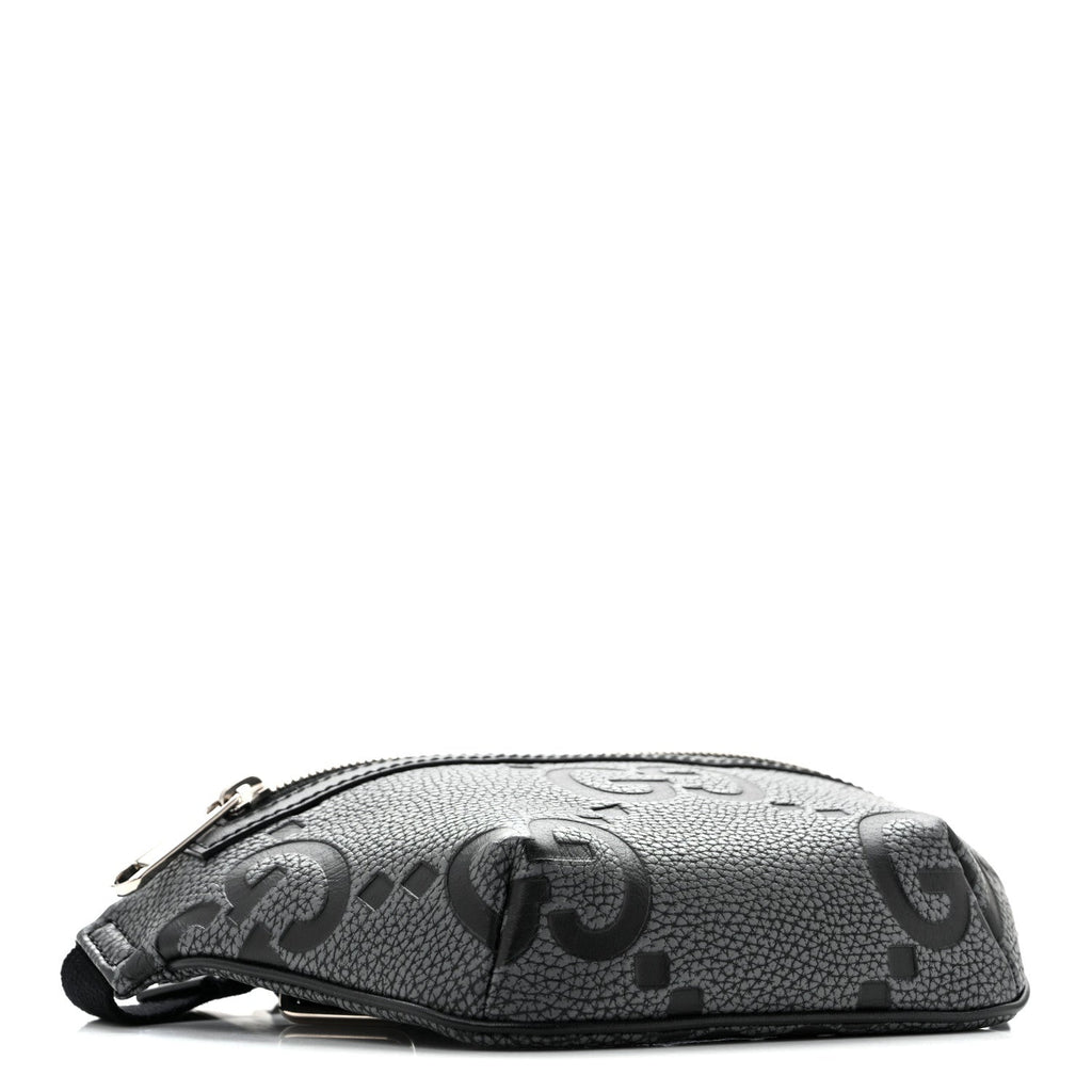 Piuma Calfskin Jumbo GG Embossed Small Belt Bag Dark Grey Black
