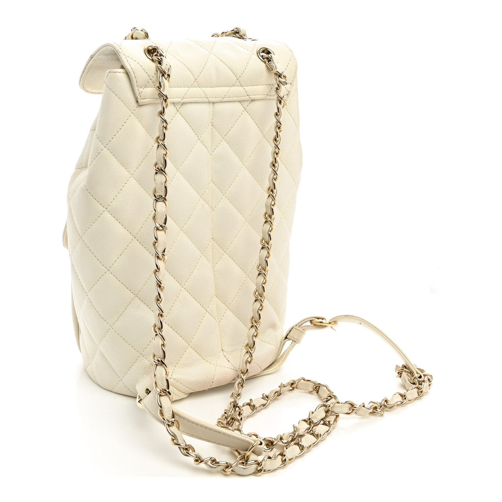 Caviar Quilted Double Pocket Backpack White