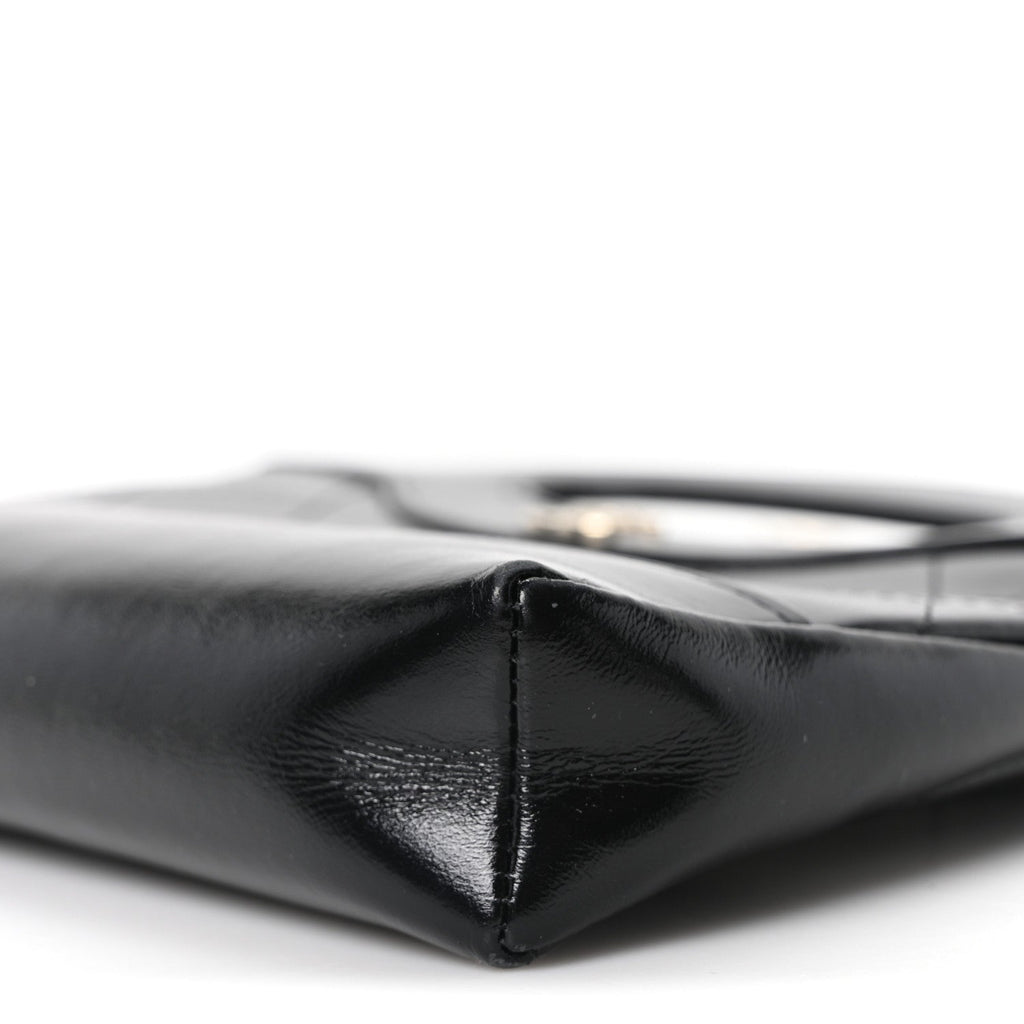 Shiny Crumpled Calfskin Quilted Nano 31 Shopping Bag Black