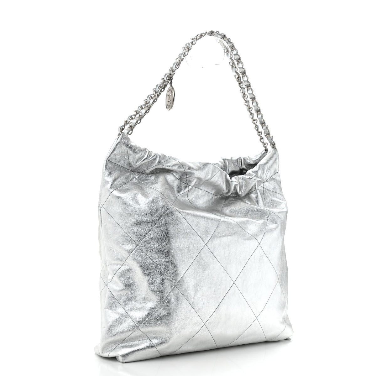 Metallic Calfskin Quilted Chanel 22 Silver