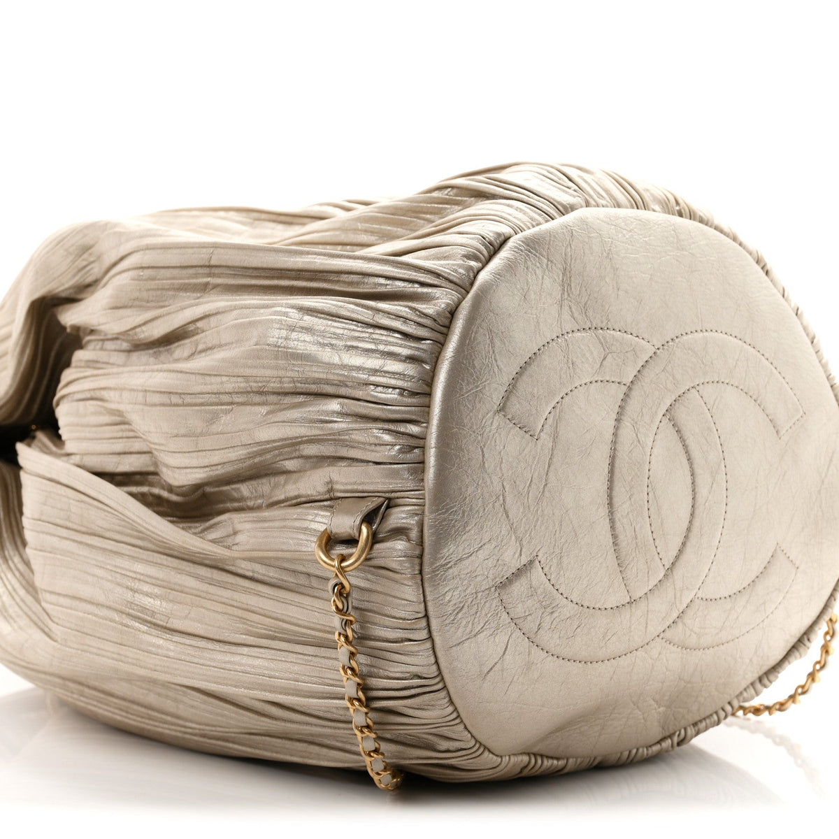 Iridescent Crumpled Calfskin Small Coco Pleats Backpack Gold