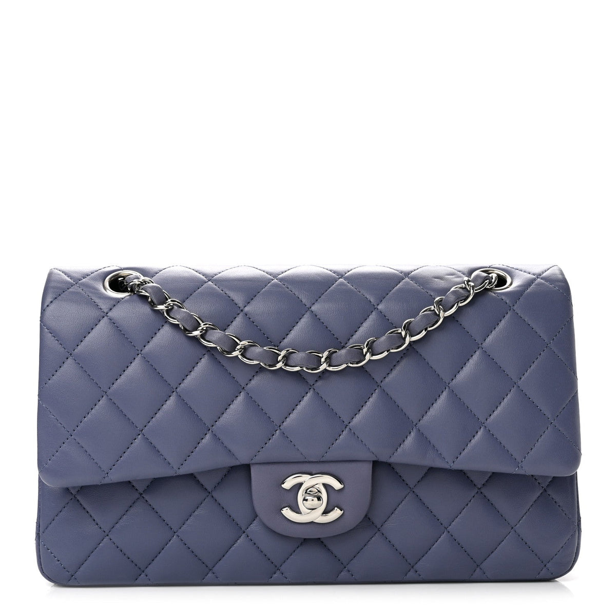 Lambskin Quilted Medium Double Flap Light Purple