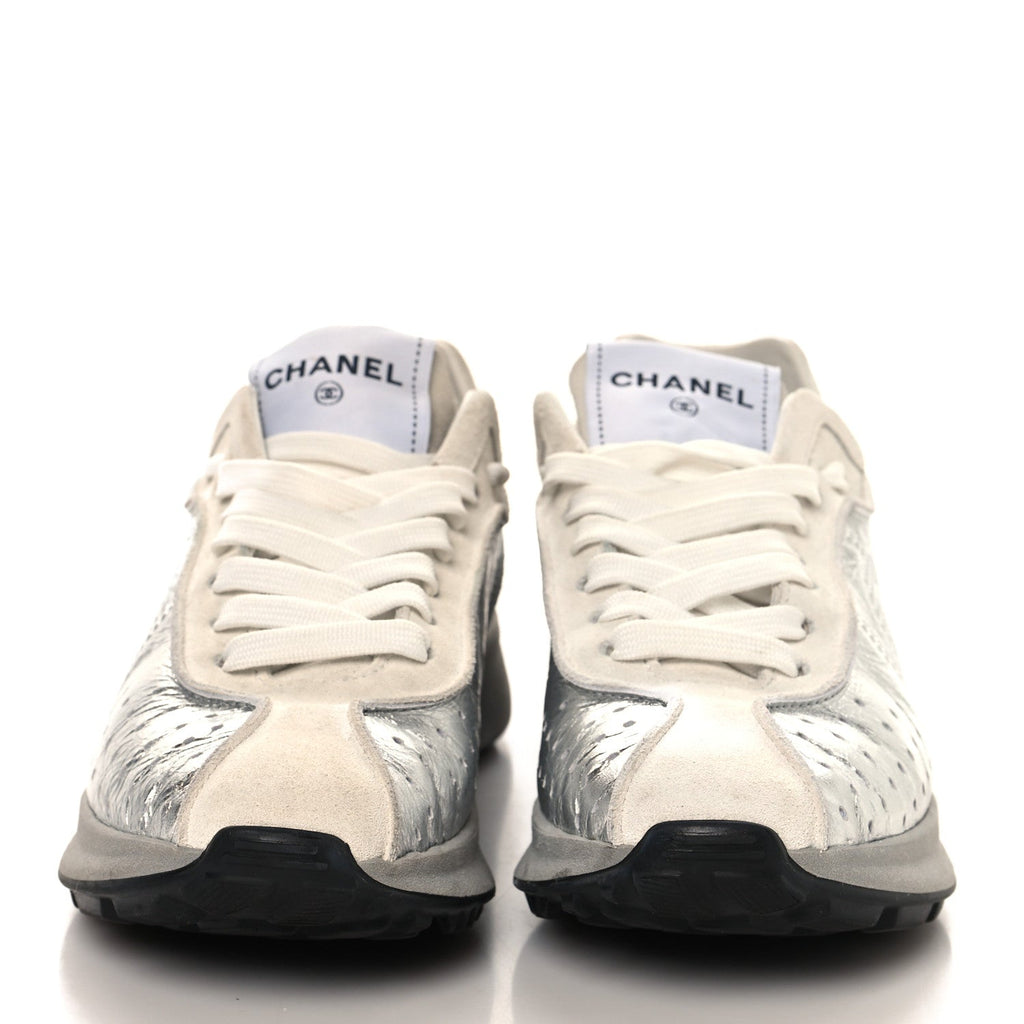 Laminated Calfskin Suede CC Sneakers 39.5 Silver Light Grey