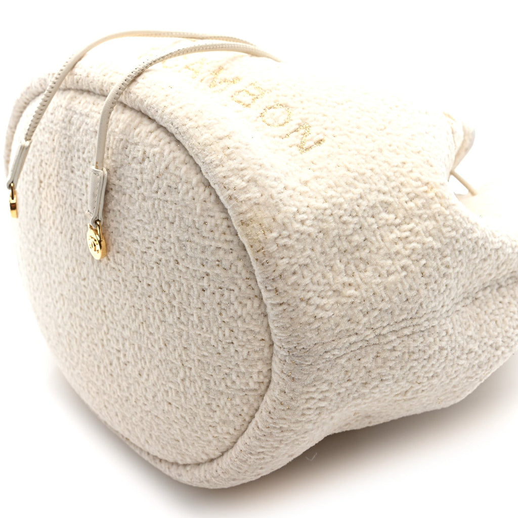 Lurex Boucle Deauville Drawstring Bucket Bag Ivory