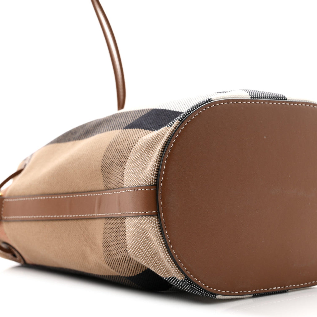 Giant Check Canvas Small Bucket Bag Taupe Brown