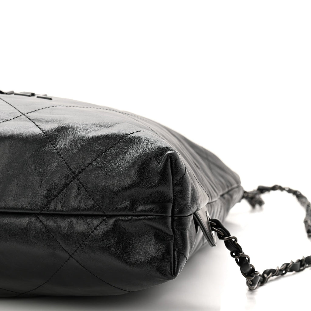 Shiny Calfskin Quilted Chanel 22 Backpack So Black