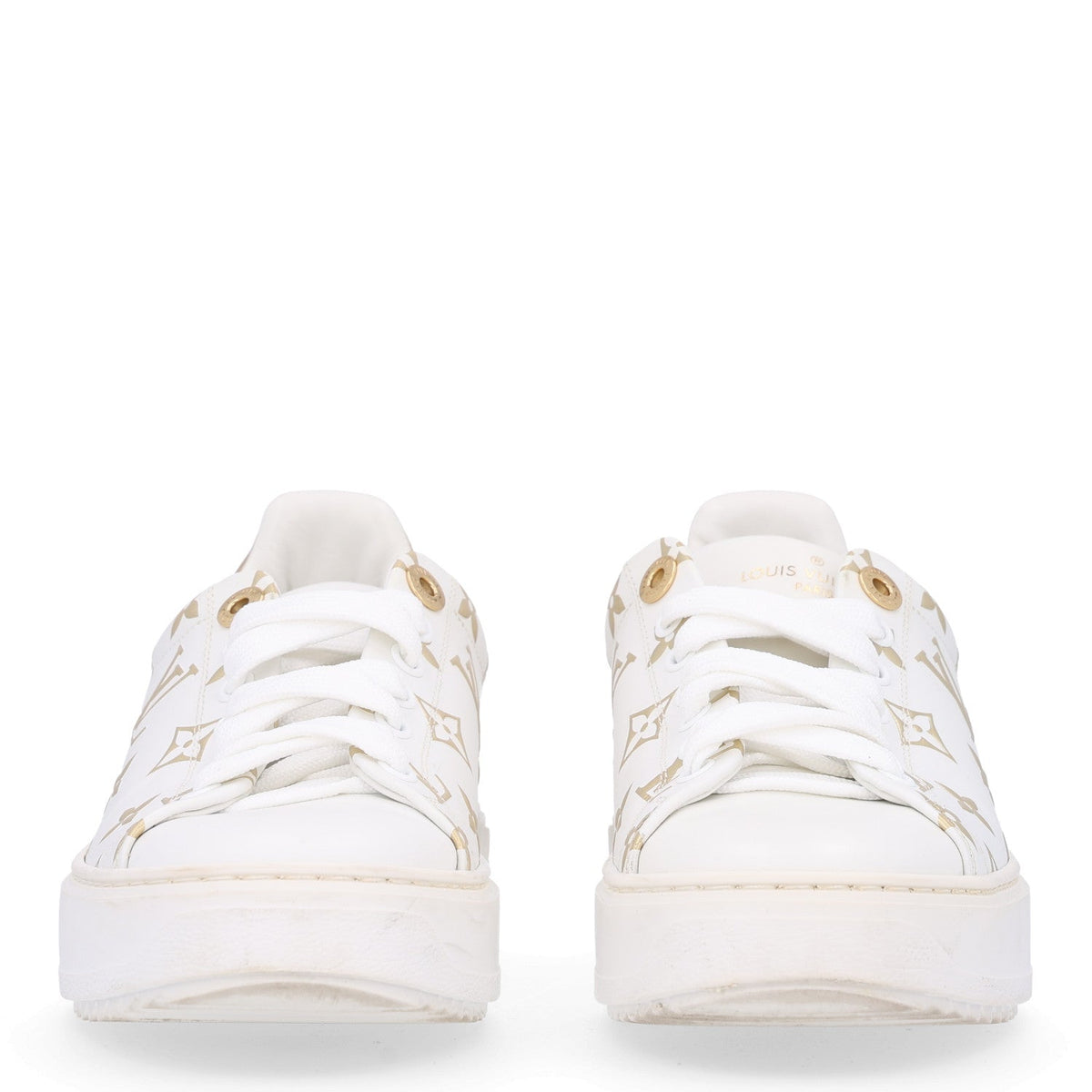 Calfskin Monogram Debossed Time Out Sneakers 37 Gold