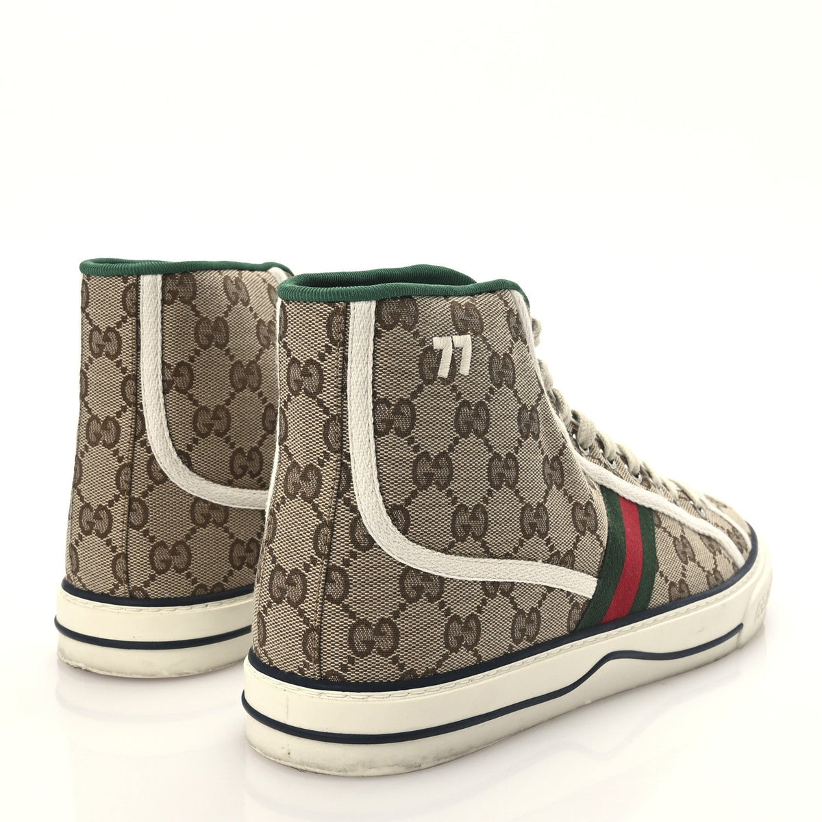 GG Monogram Web Mens 1977 Tennis High Top Sneakers 9 Beige Ebony Mystic White