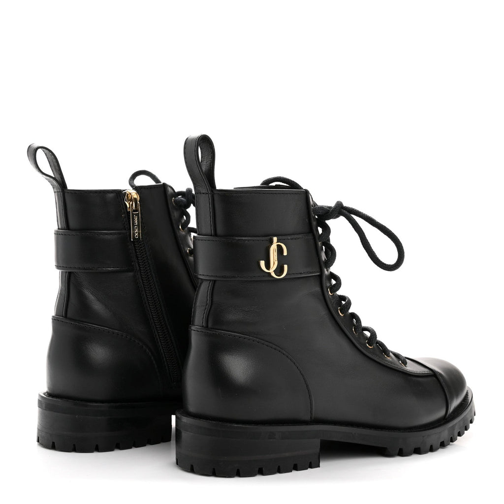 Shiny Calfskin Cayo Combat Boots 36.5 Black