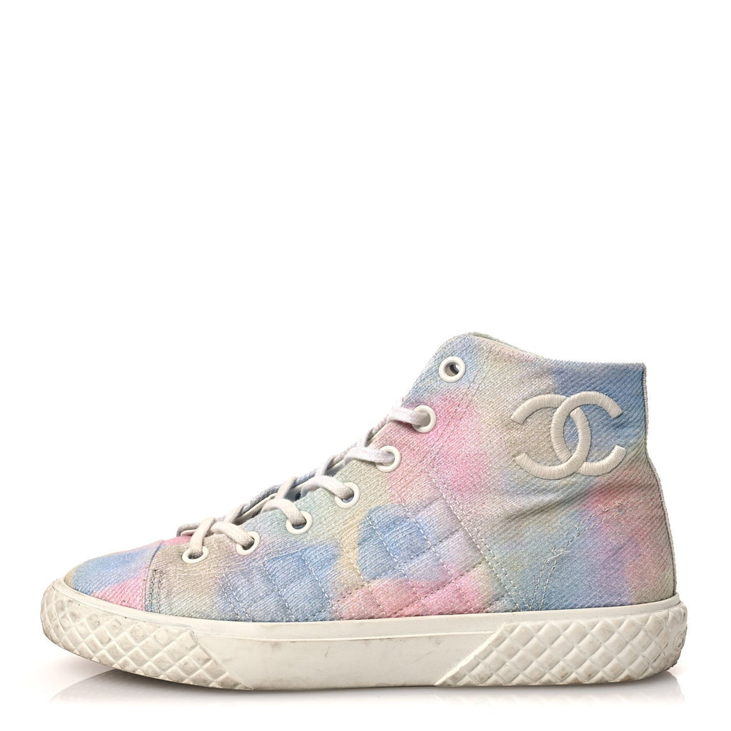 Printed Fabric High Top CC Sneakers 39 Green Pink Blue White