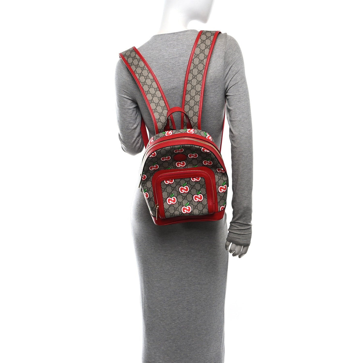 GG Supreme Monogram Apple Small Retro Interlocking G Day Backpack Beige Multicolor Lobster Red