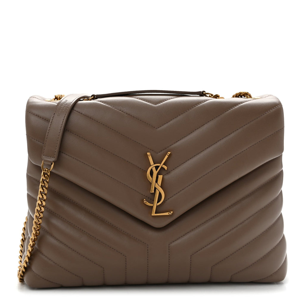 Calfskin Y Quilted Monogram Medium Loulou Chain Satchel Dark Beige