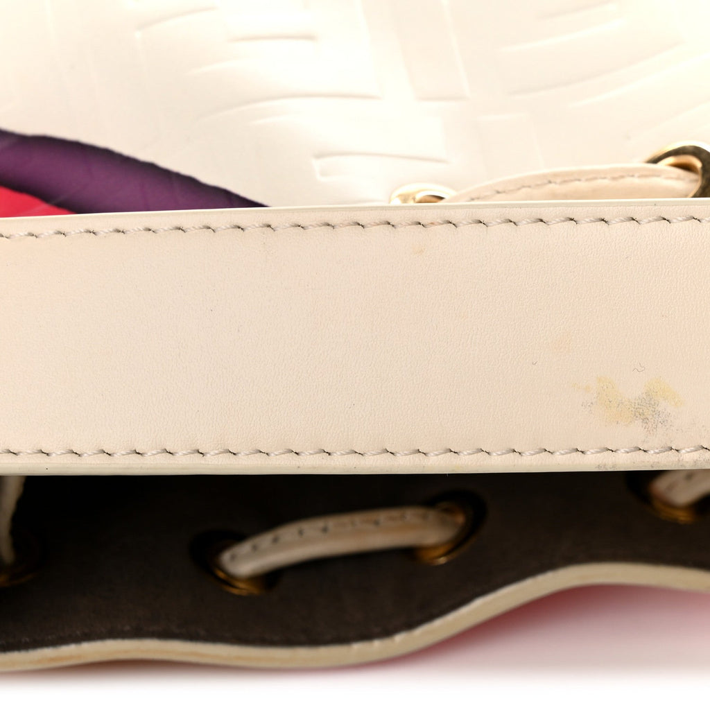Vitello King F is Fendi FF Embossed Striped Mini Mon Tresor Bucket Bag Light Rose Multicolor White Ice