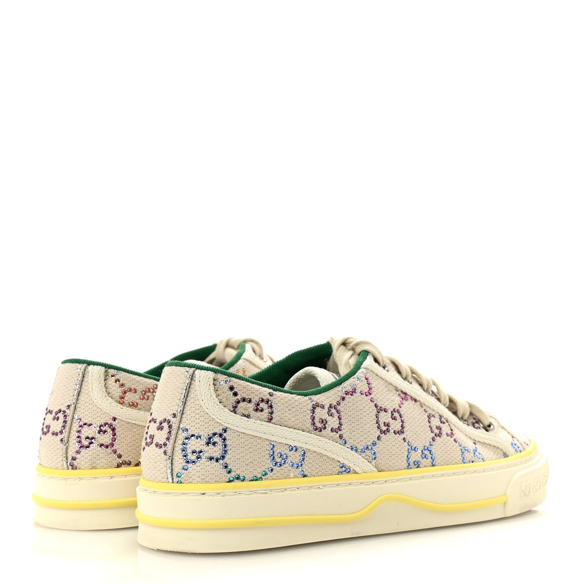 Canvas Lame Crystal GG Monogram Womens 1977 Tennis Sneakers 36 Gardenia Silver Mystic White