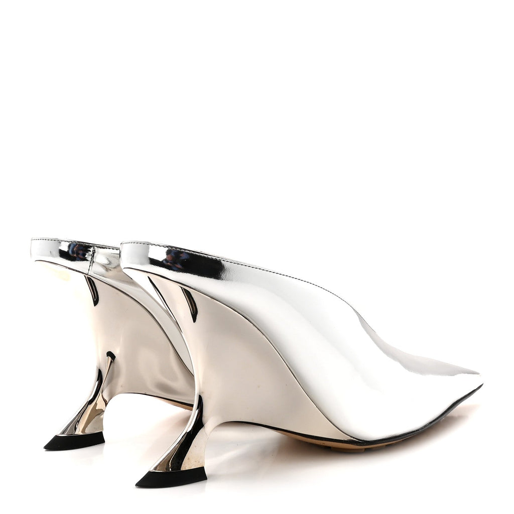 Laminated Calfskin Rocket Mule Pumps 37.5 Silver
