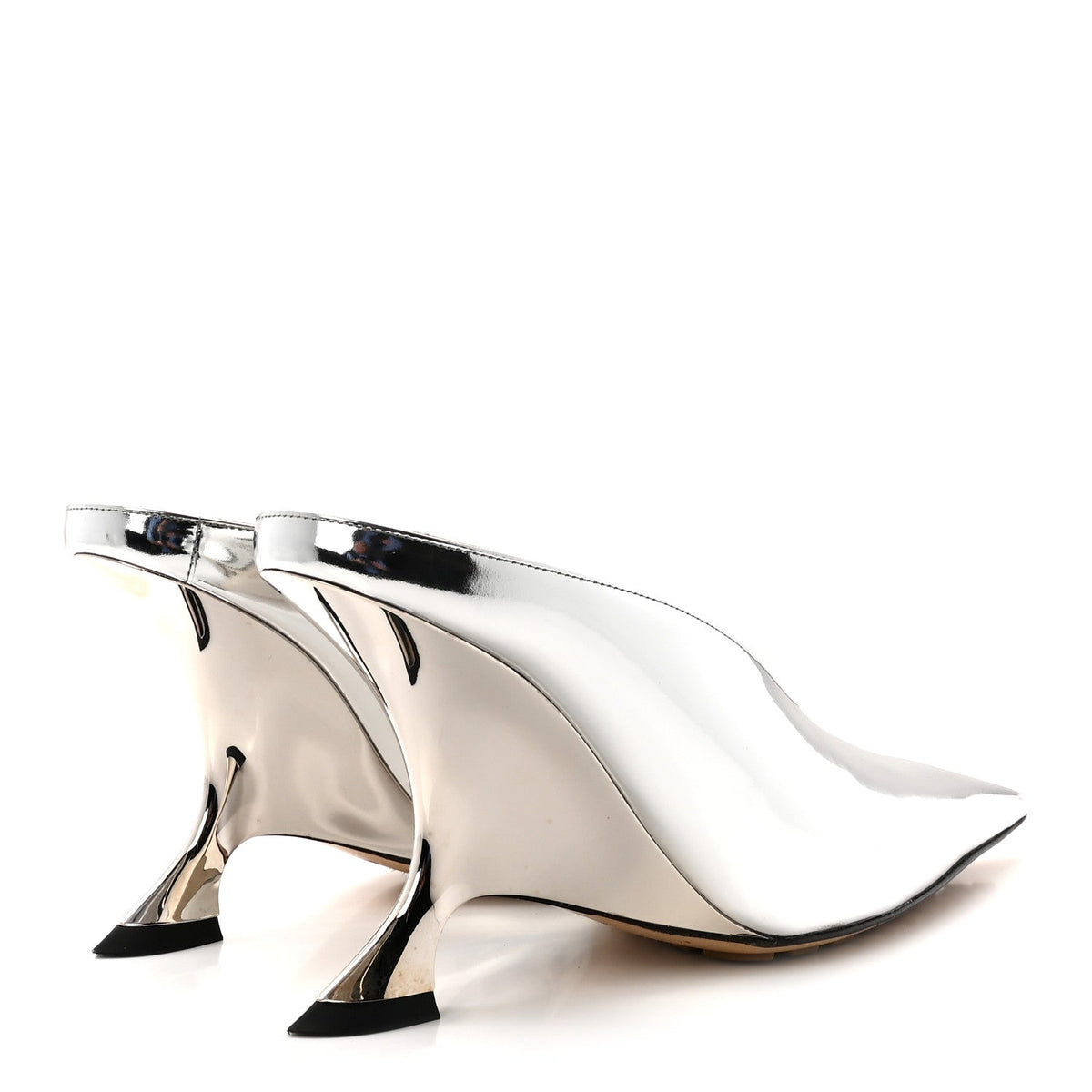 Laminated Calfskin Rocket Mule Pumps 37.5 Silver