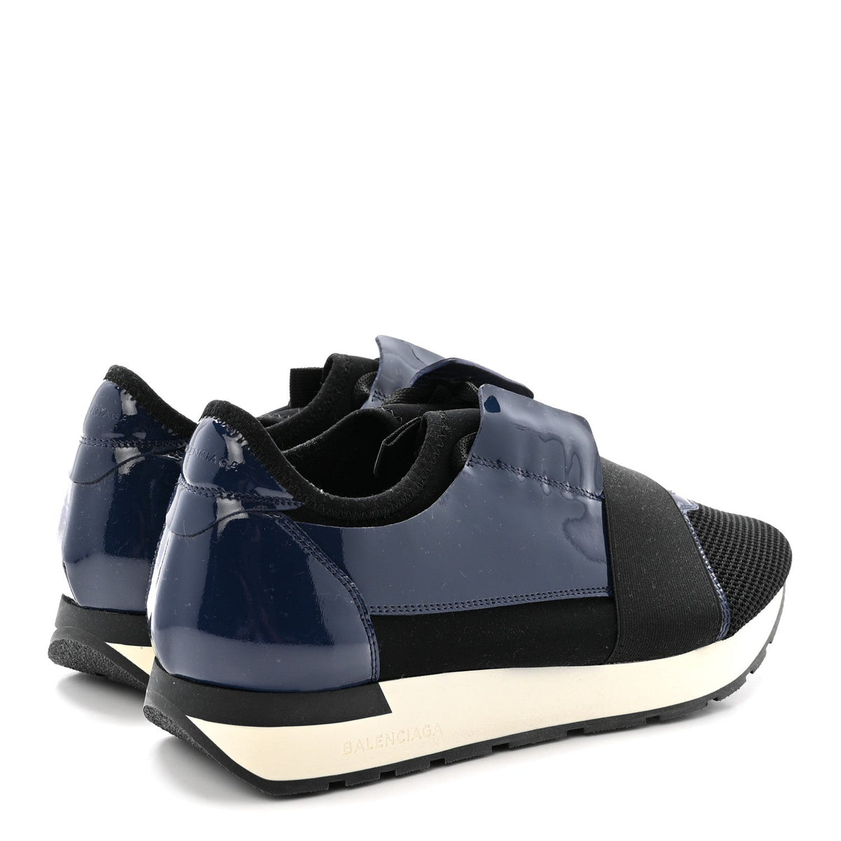 Patent Calfskin Neoprene Mesh Suede Mens Race Runner Sneakers 43 Black Navy