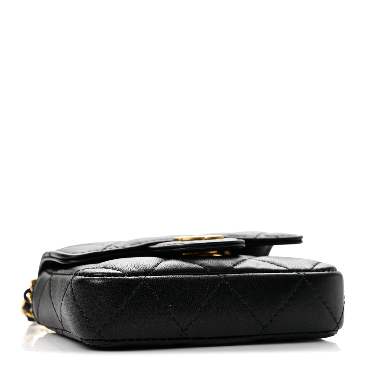 Lambskin Coco Enamel Quilted Mini Chain Belt Bag Black