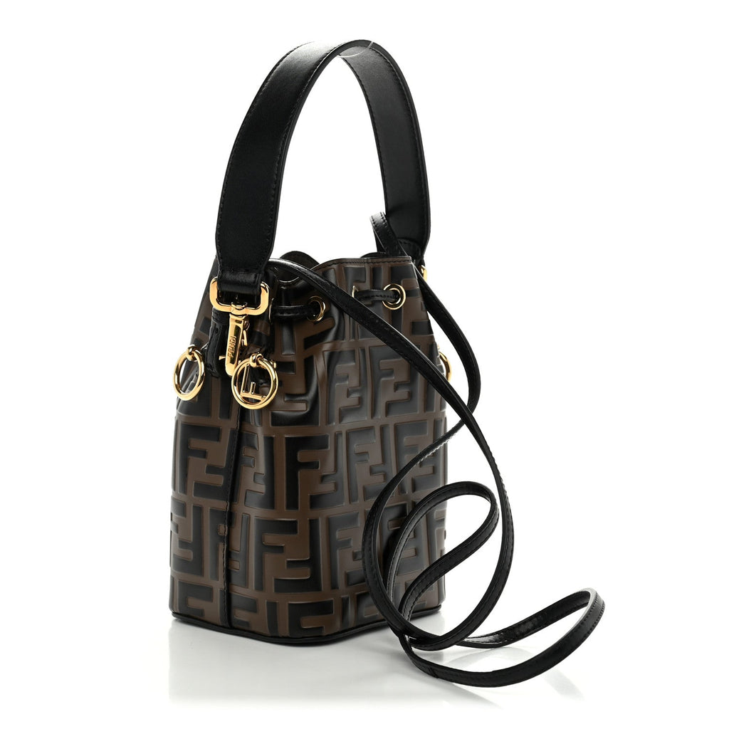 Vitello Liberty F is Fendi Bi-Color FF 1974 Embossed Mini Mon Tresor Bucket Bag Maya Black