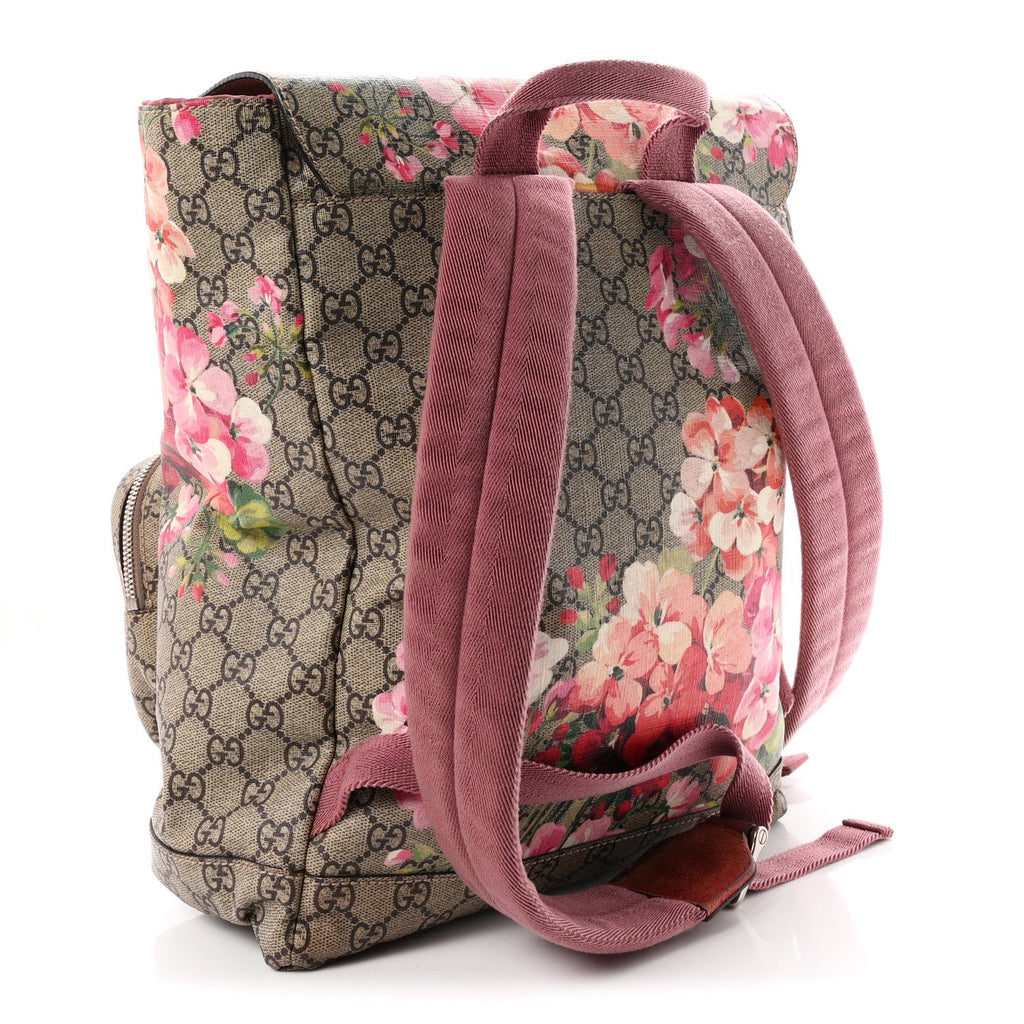 GG Supreme Monogram Blooms Medium Single Buckle Backpack Beige Multicolor Dry Rose