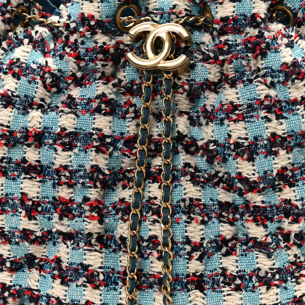 Tweed Paris Cuba Chesterfield Bucket Bag  Blue Multicolor