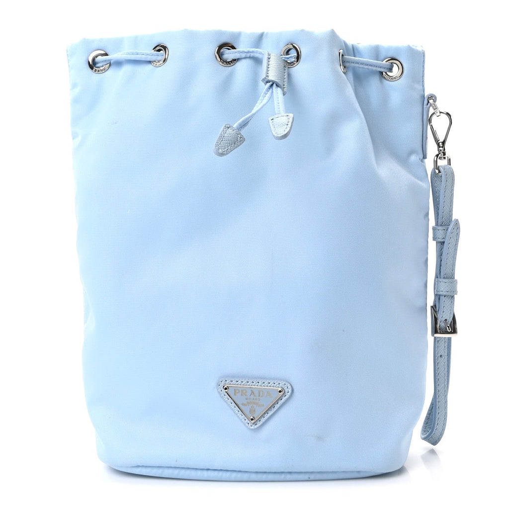 Re-Nylon Saffiano Vela Bucket Wristlet Celeste