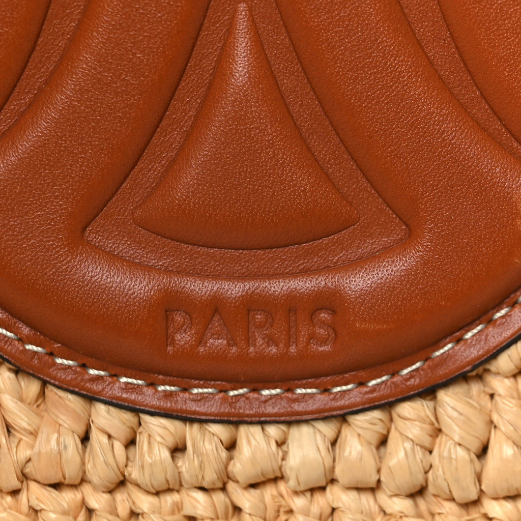 Raffia Calfskin Triomphe Drawstring Bucket Natural Tan