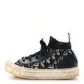 Technical Knit Calfskin Oblique Womens Walk'n Dior Mid Top Sneakers 35 Deep Blue